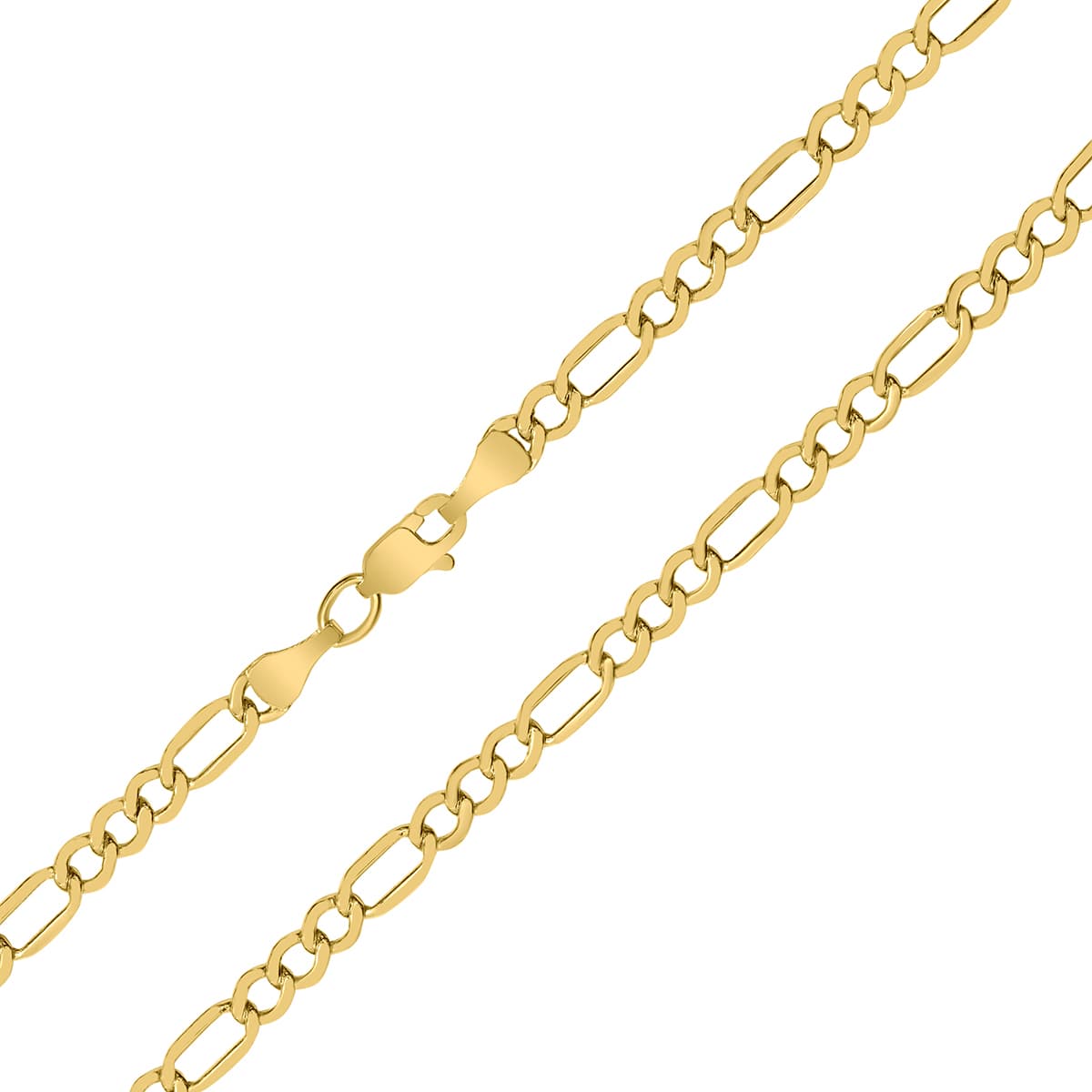 14K Yellow Gold 3.5mm Diamond Cut Oval Light Figaro Chain with Lobster Clasp - 20 Inch