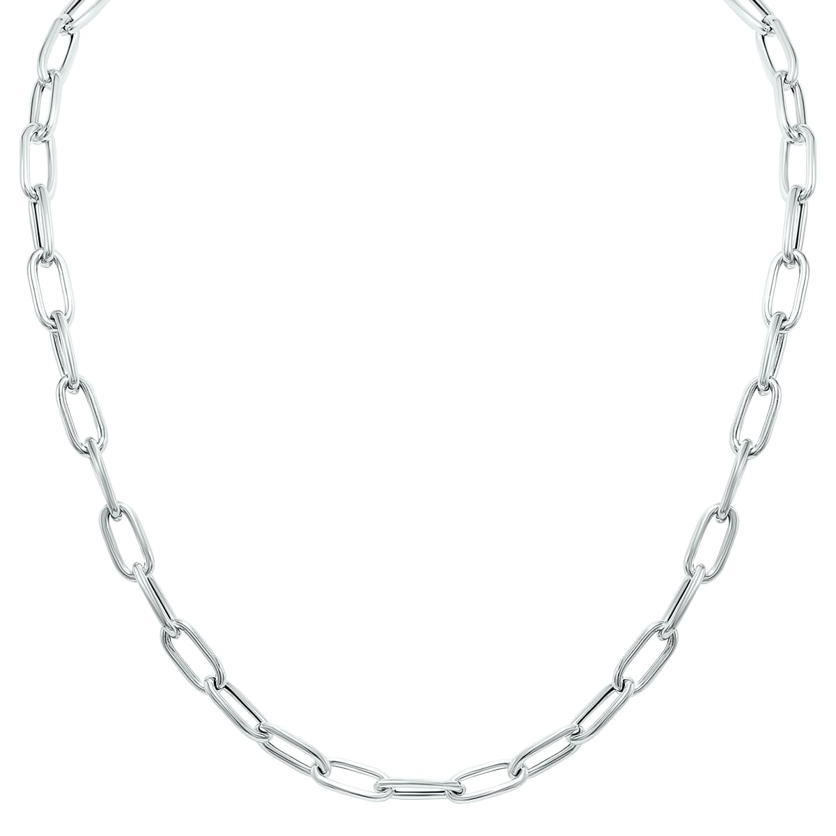 Silver Rhodium 6.5MM Chunky Paperclip Necklace With Lobster Claps - 18 Inch