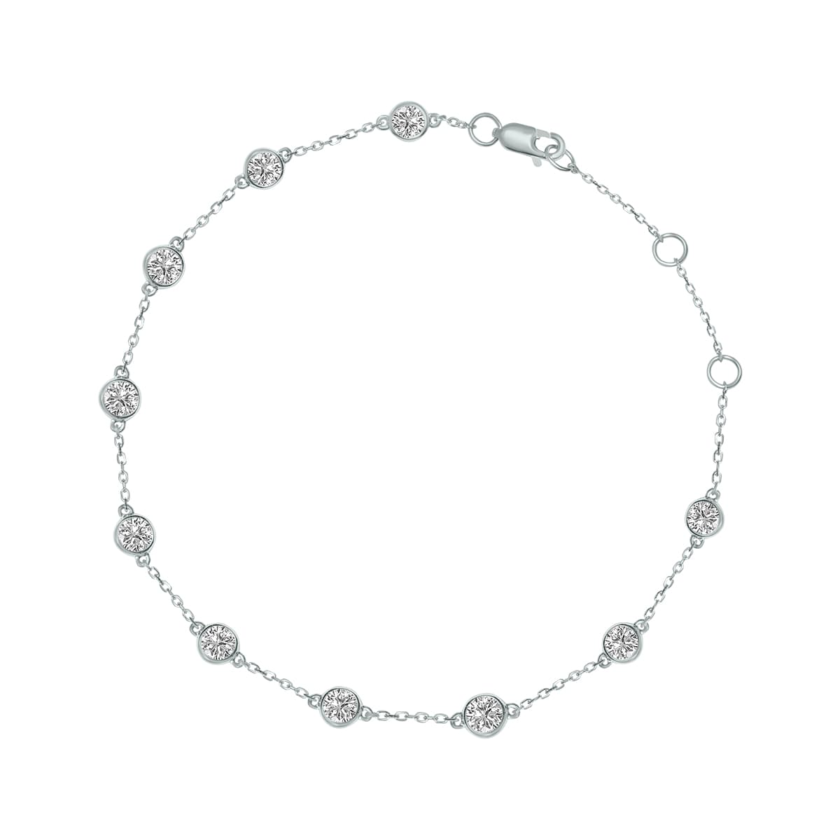 1.50 Carat TW Bezel Set Lab Grown Diamond Station Bracelet in 14K White Gold