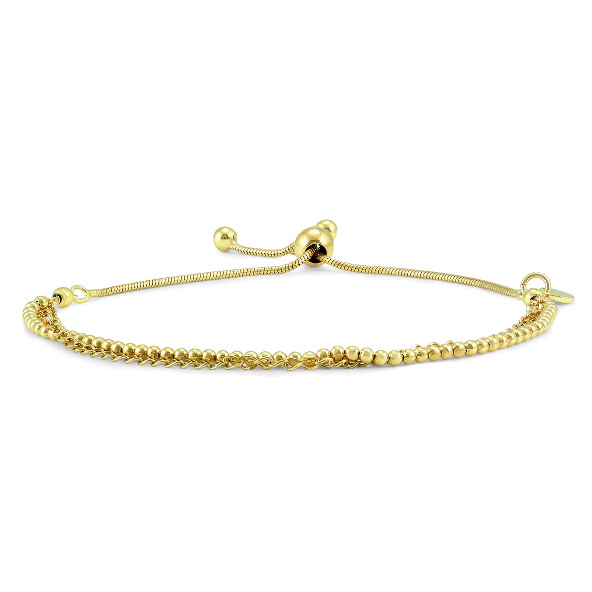 Bead and Chain Bolo Bracelet in Yellow Gold Plated.925 Sterling Silver