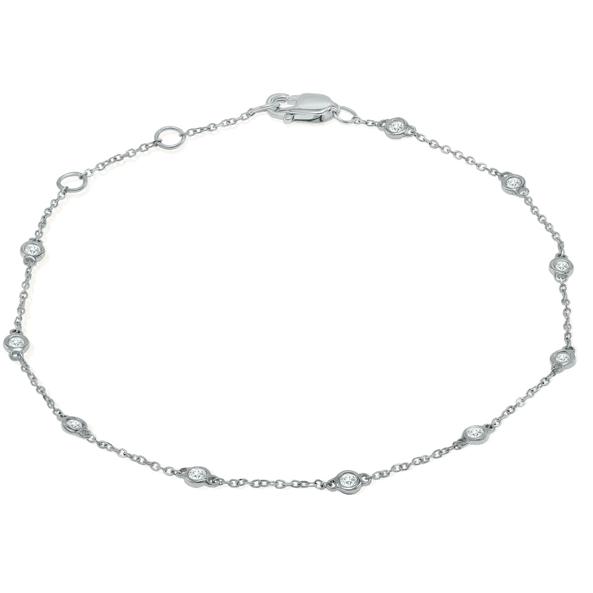 1/4 Carat TW Bezel Set Genuine Diamond Station Bracelet in 14K White Gold