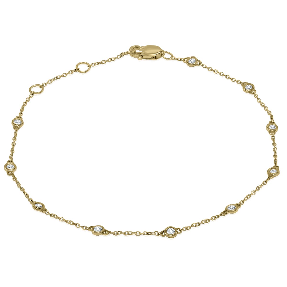 1/4 Carat TW Bezel Set Genuine Diamond Station Bracelet in 14K Yellow Gold