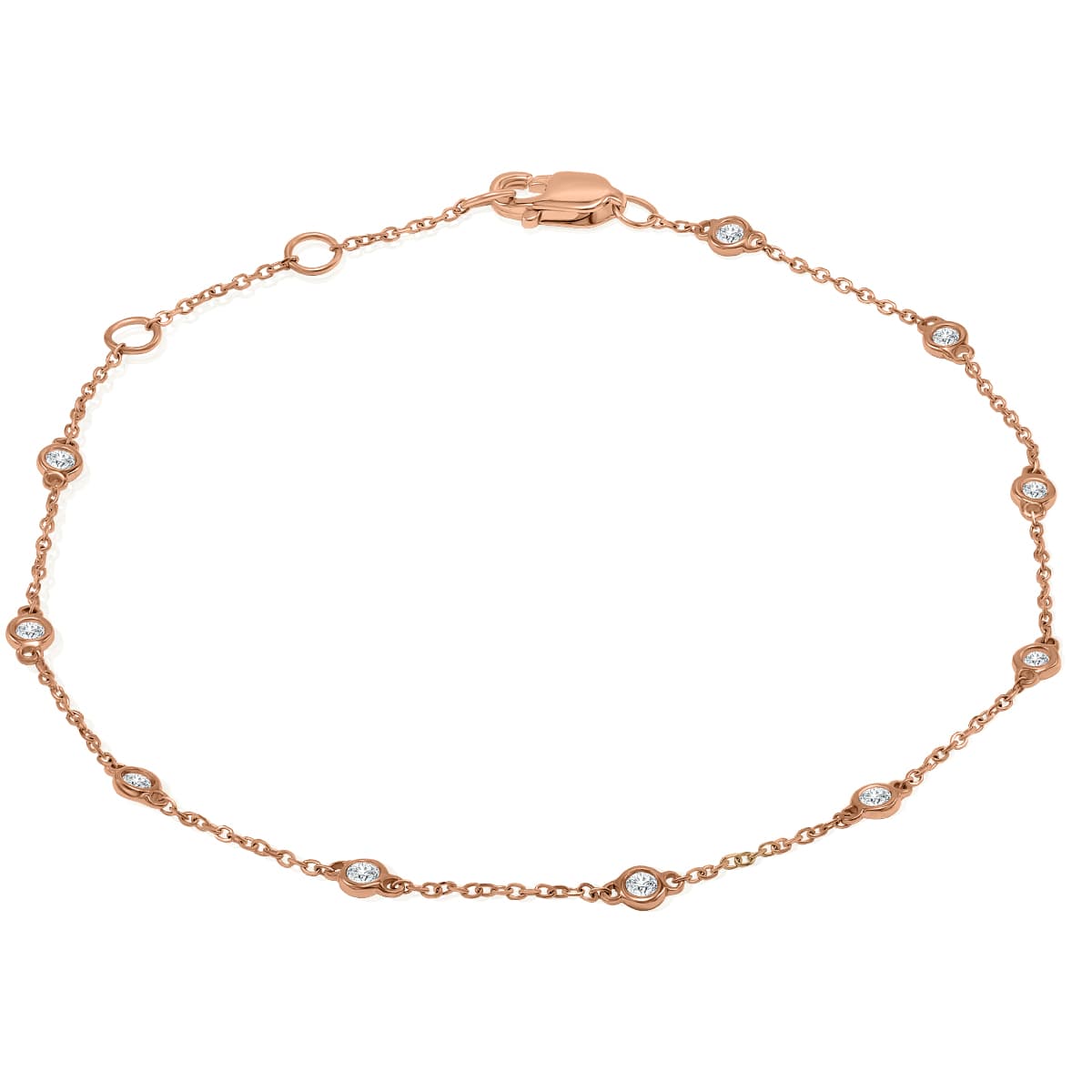 1/4 Carat TW Bezel Set Genuine Diamond Station Bracelet in 14K Rose Gold