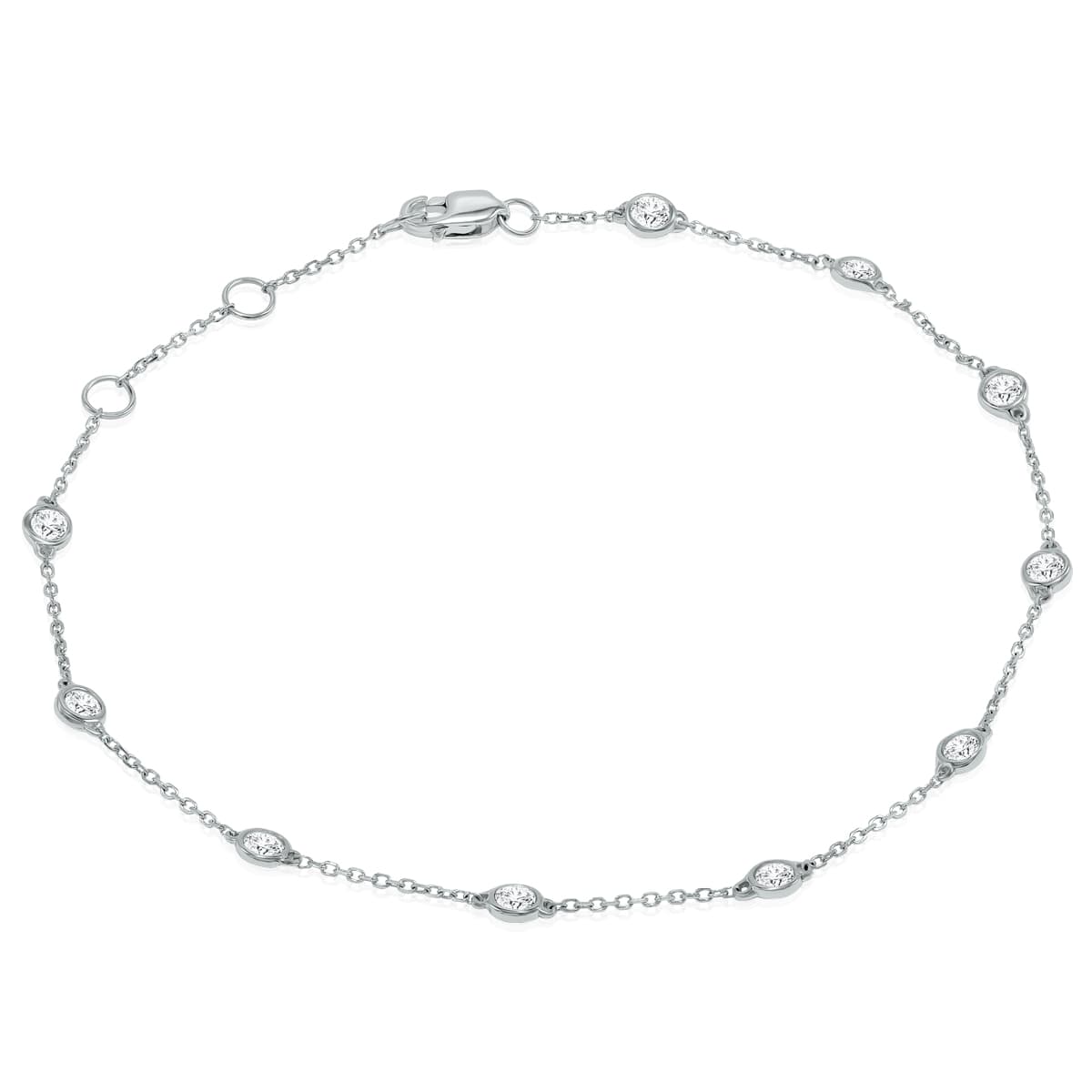 1/2 Carat TW Bezel Set Genuine Diamond Station Bracelet in 14K White Gold