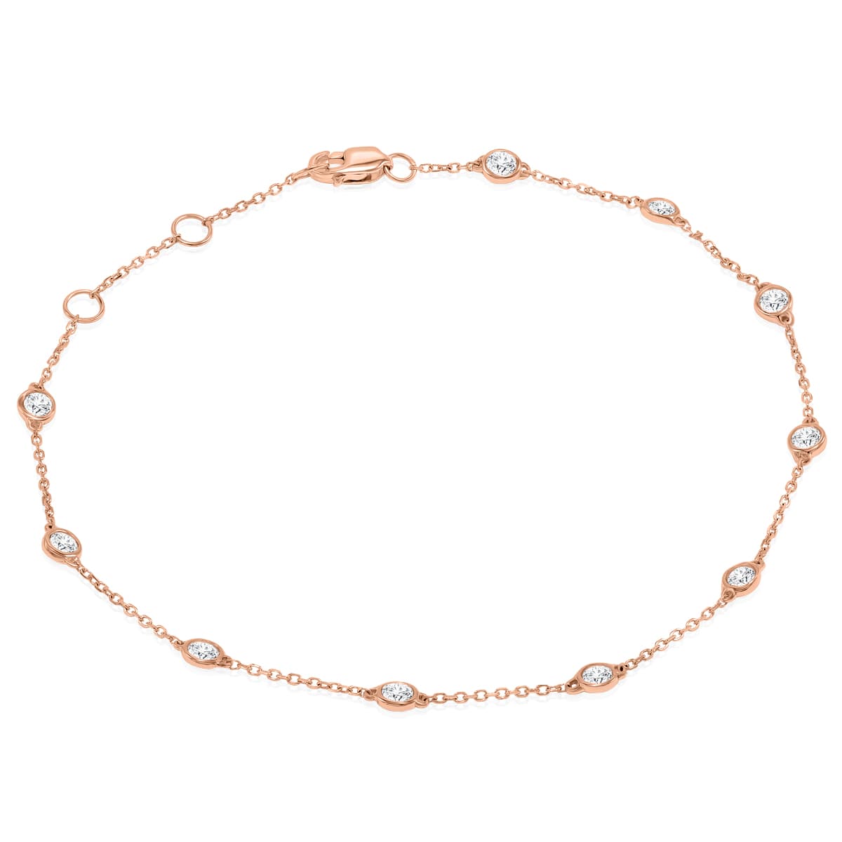 1/2 Carat TW Bezel Set Genuine Diamond Station Bracelet in 14K Rose Gold