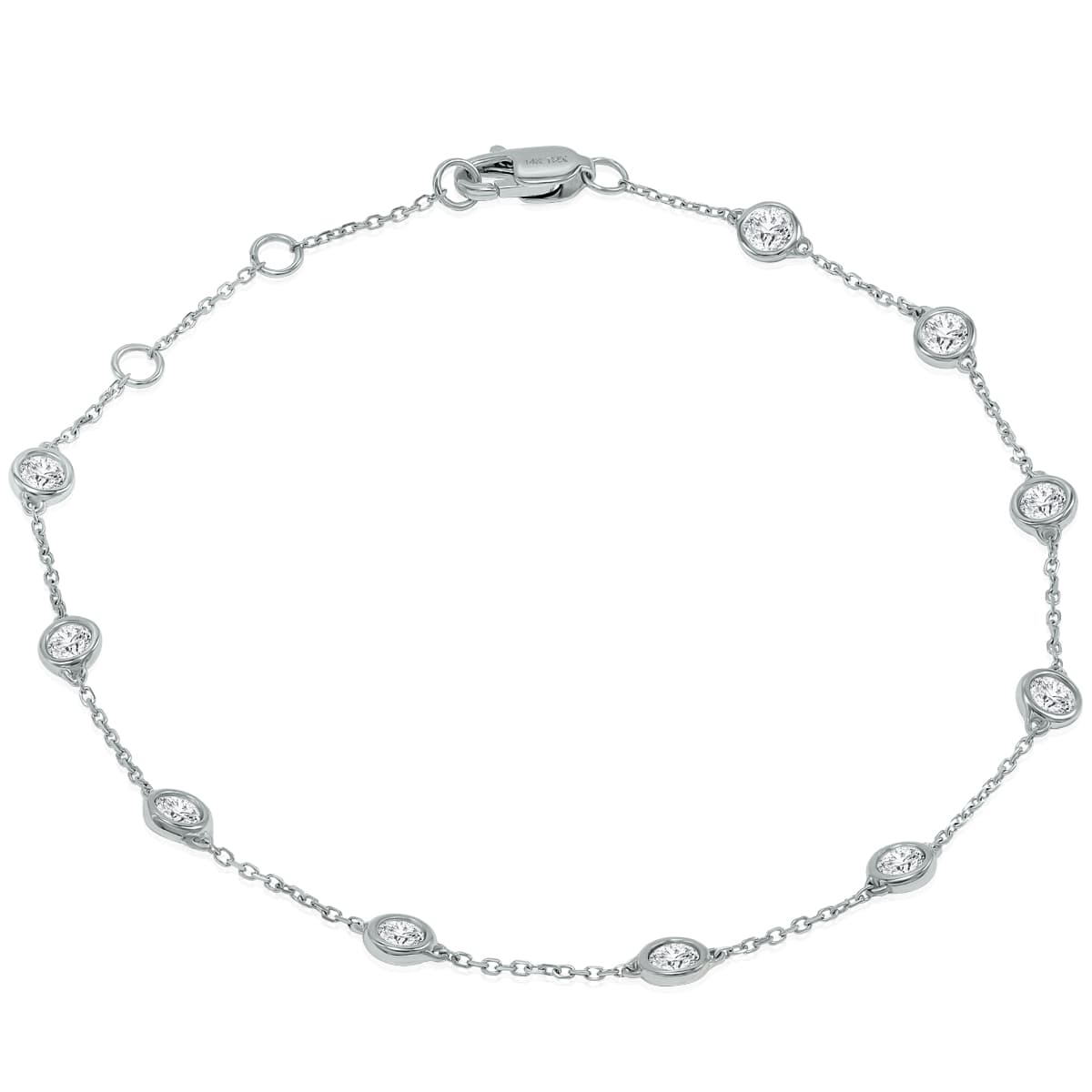 3/4 Carat TW Bezel Set Genuine Diamond Station Bracelet in 14K White Gold