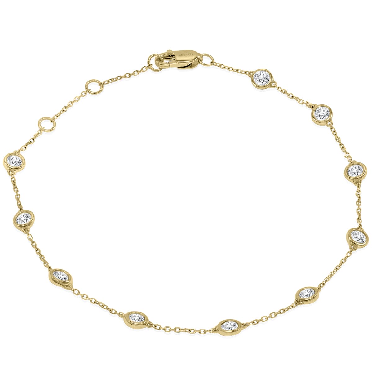 3/4 Carat TW Bezel Set Genuine Diamond Station Bracelet in 14K Yellow Gold