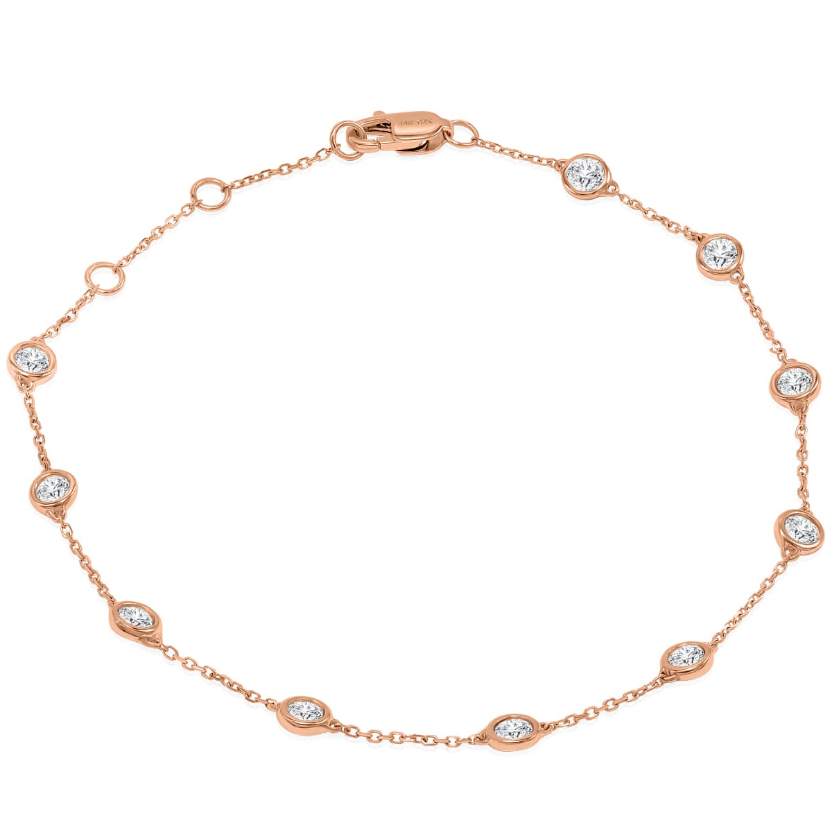 3/4 Carat TW Bezel Set Genuine Diamond Station Bracelet in 14K Rose Gold
