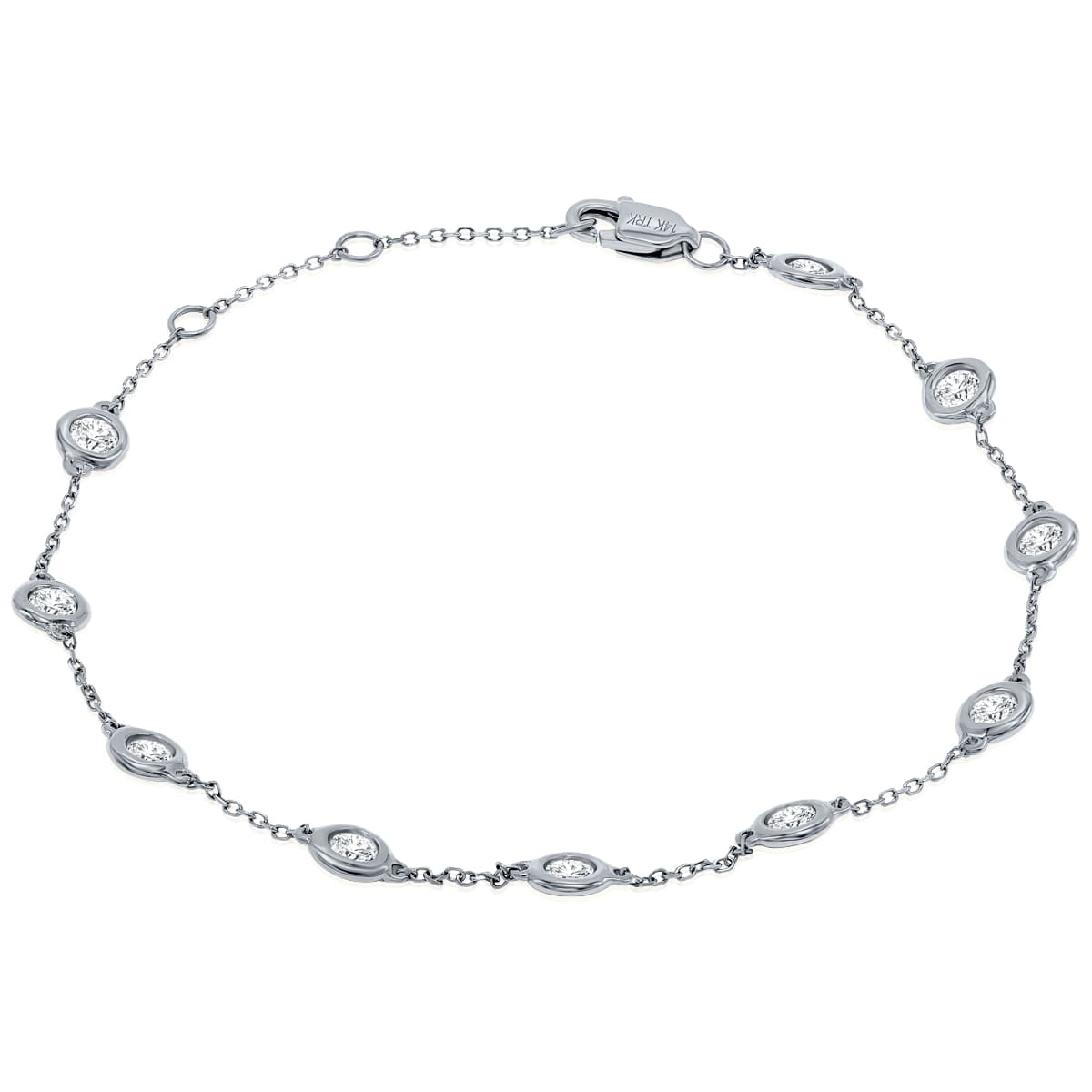 1 Carat TW Bezel Set Genuine Diamond Station Bracelet in 14K White Gold