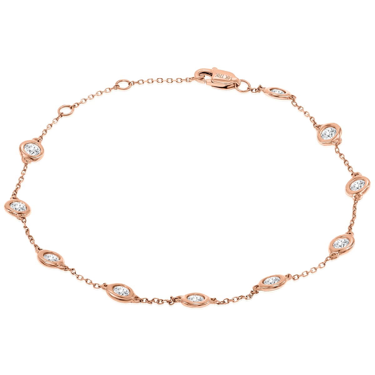 1 Carat TW Bezel Set Genuine Diamond Station Bracelet in 14K Rose Gold