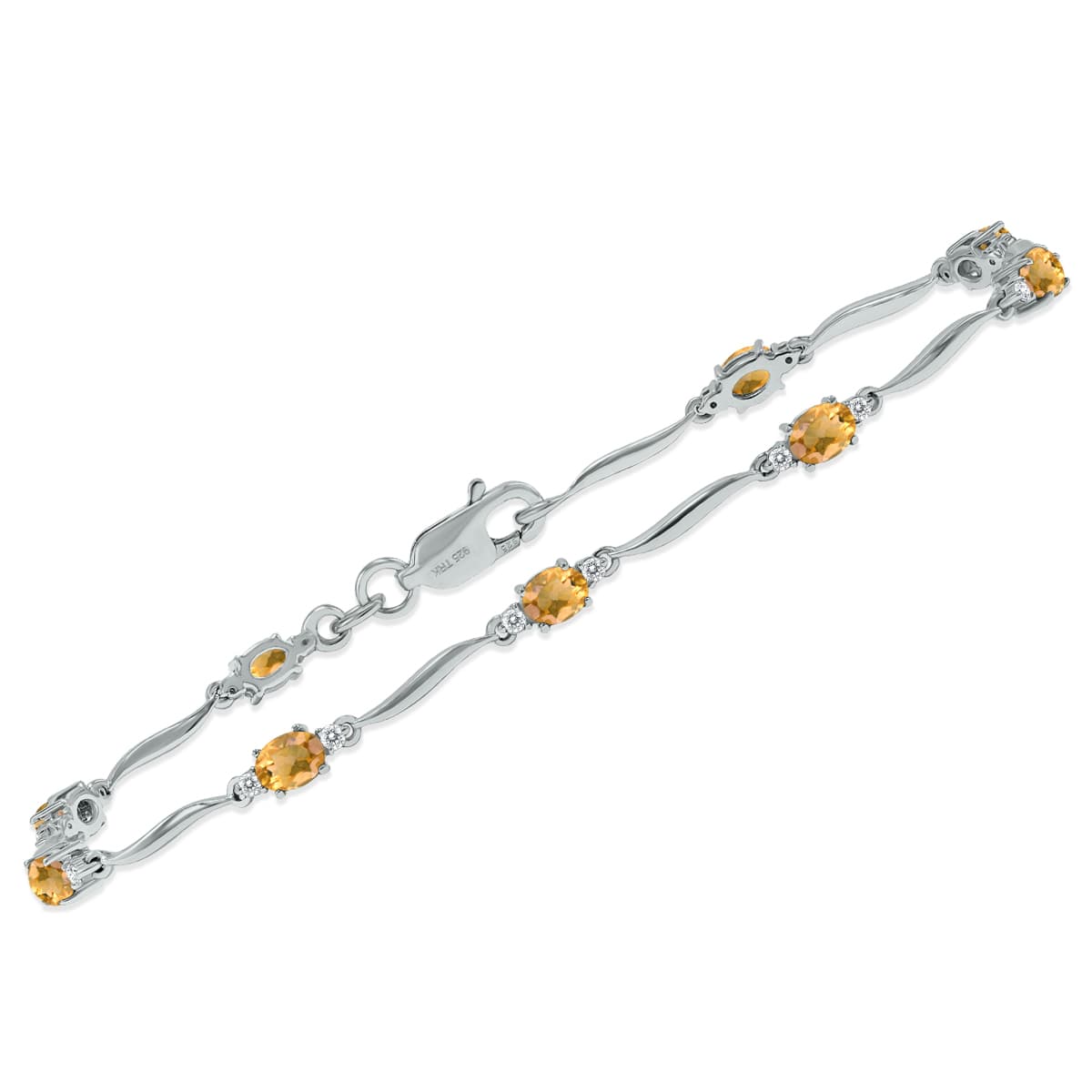 Citrine and Diamond Wave Link Bracelet in.925 Sterling Silver