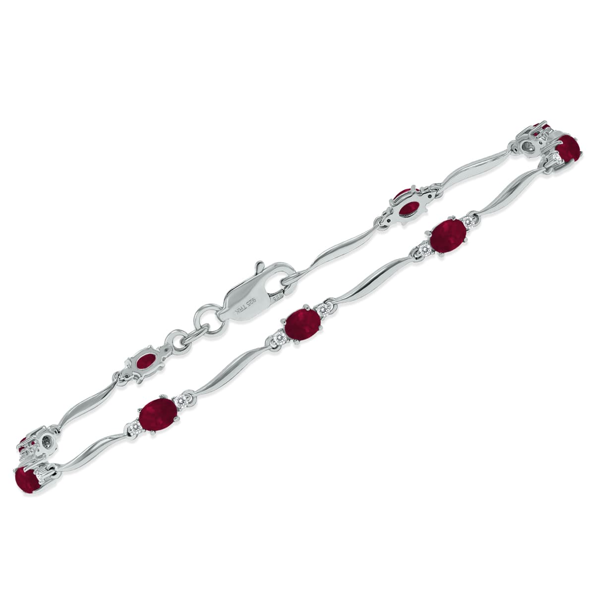 Ruby and Diamond Wave Link Bracelet in.925 Sterling Silver