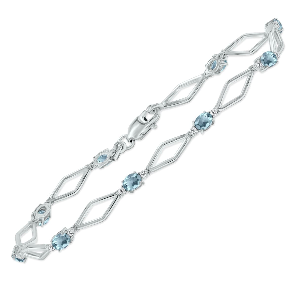 Aquamarine and Natural Diamond Star Link Bracelet in.925 Sterling Silver