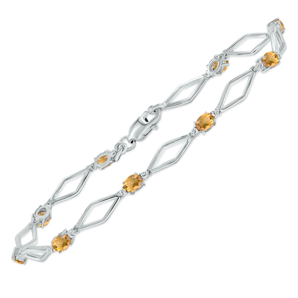 Citrine and Natural Diamond Star Link Bracelet in.925 Sterling Silver