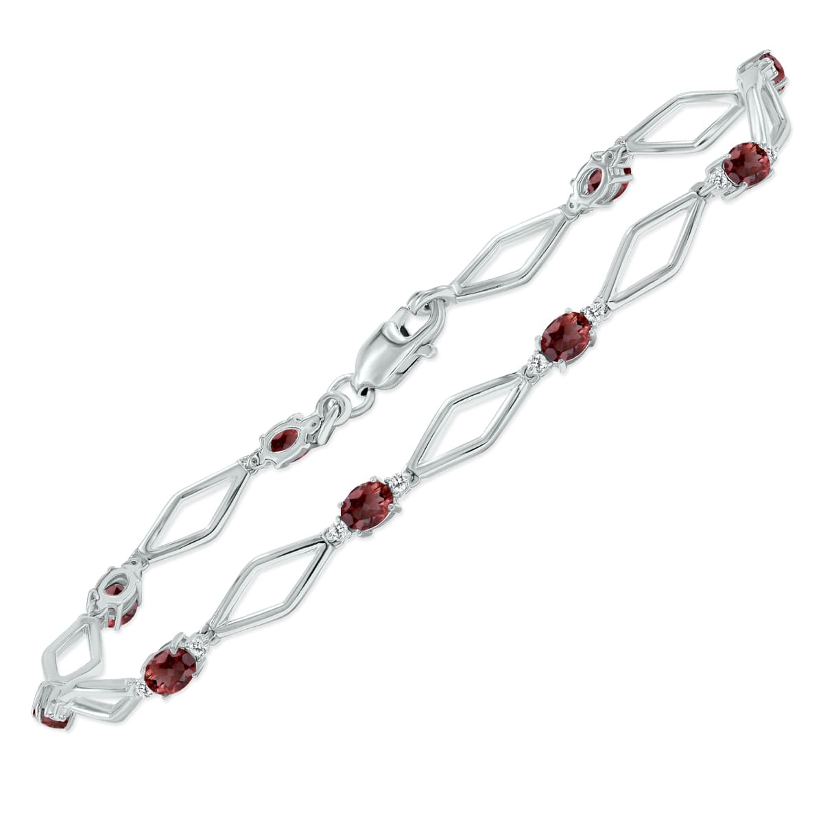Garnet and Natural Diamond Star Link Bracelet in.925 Sterling Silver