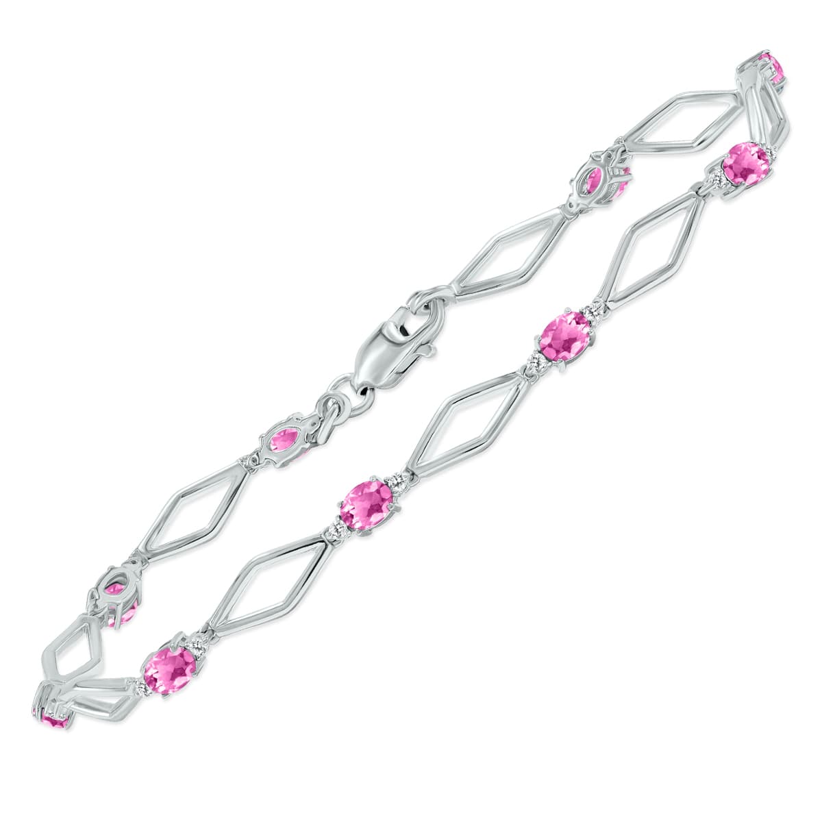Pink Topaz and Natural Diamond Star Link Bracelet in.925 Sterling Silver