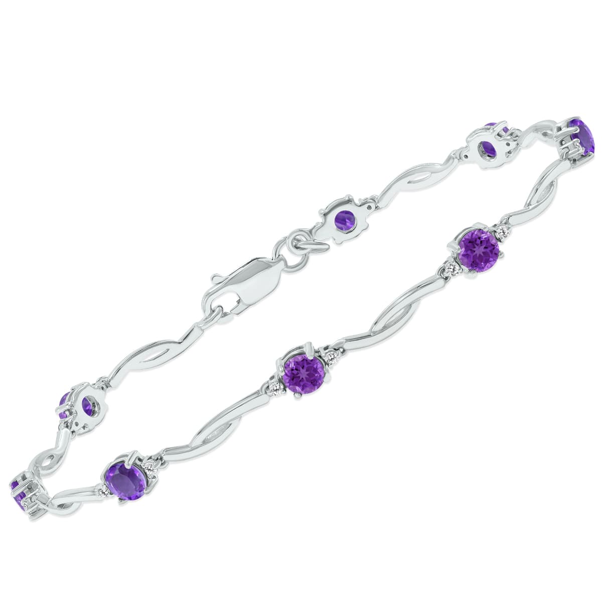 Amethyst and Natural Diamond Braided Wave Bracelet in.925 Sterling Silver