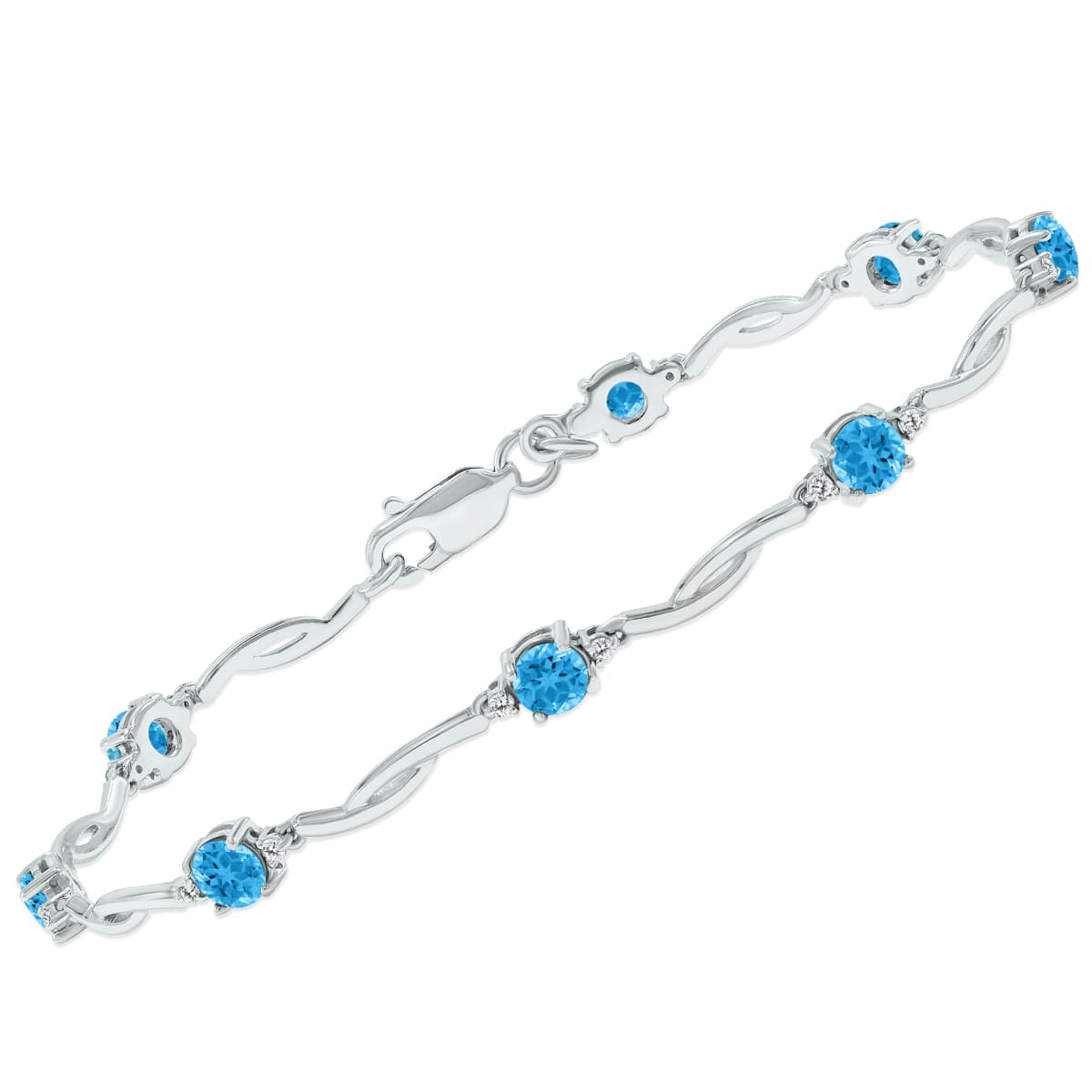 Blue Topaz and Natural Diamond Braided Wave Bracelet in.925 Sterling Silver
