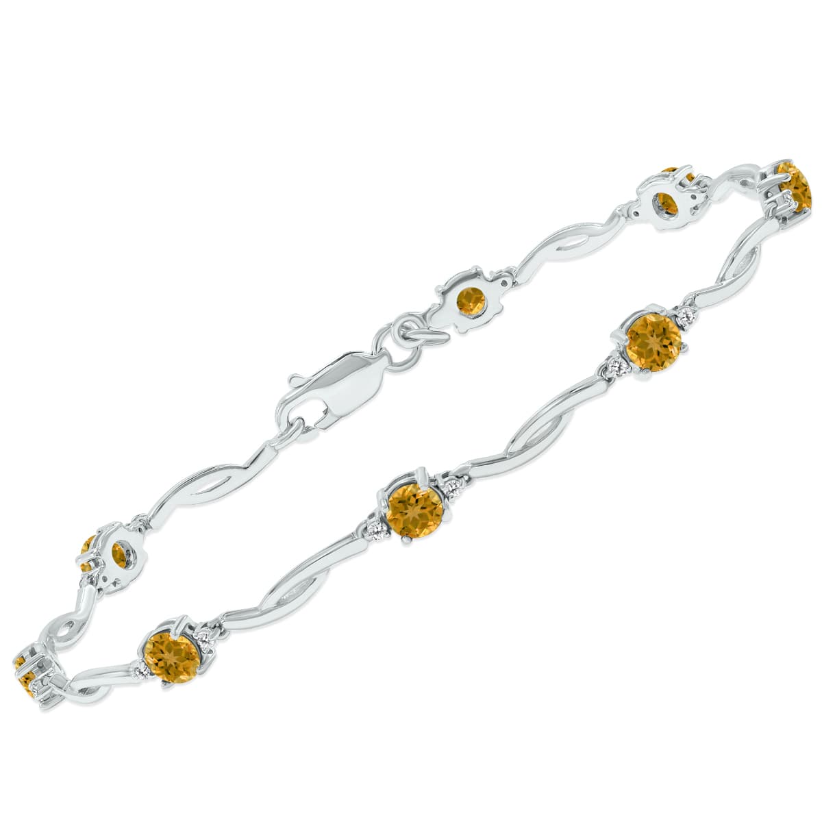 Citrine and Natural Diamond Braided Wave Bracelet in.925 Sterling Silver
