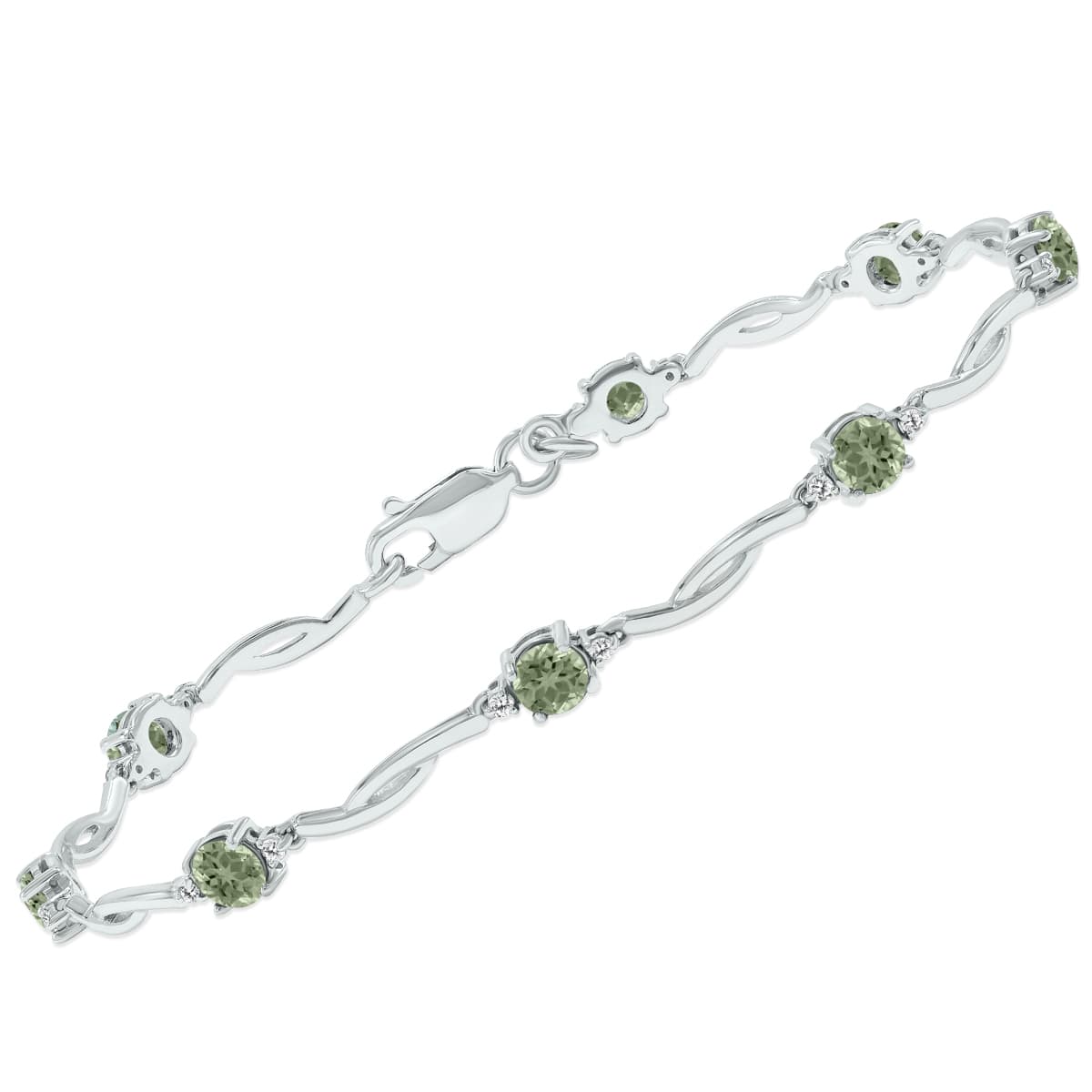 Green Amethyst and Natural Diamond Braided Wave Bracelet in.925 Sterling Silver