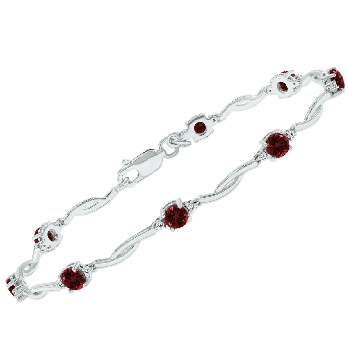 Garnet and Natural Diamond Braided Wave Bracelet in.925 Sterling Silver