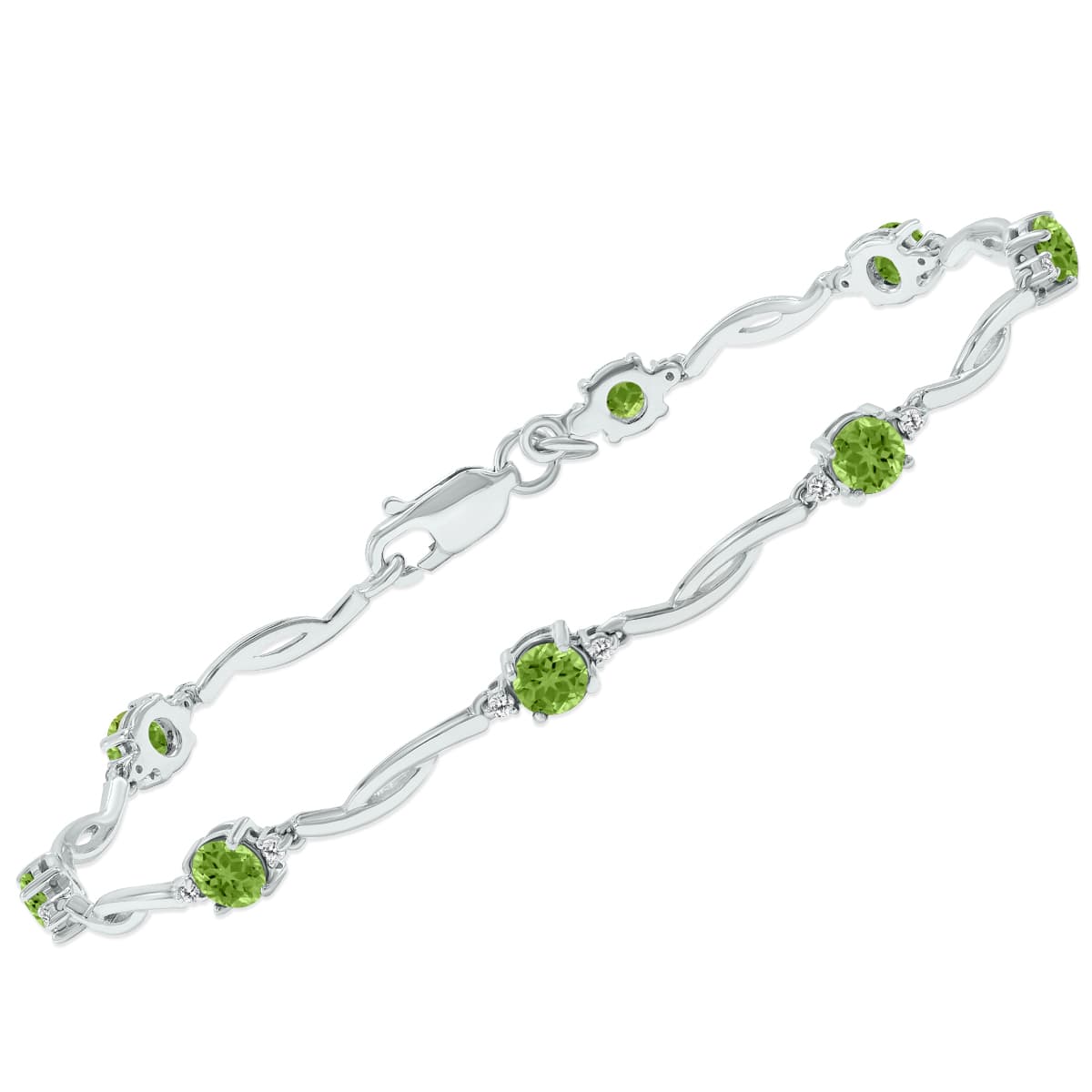Peridot and Natural Diamond Braided Wave Bracelet in.925 Sterling Silver