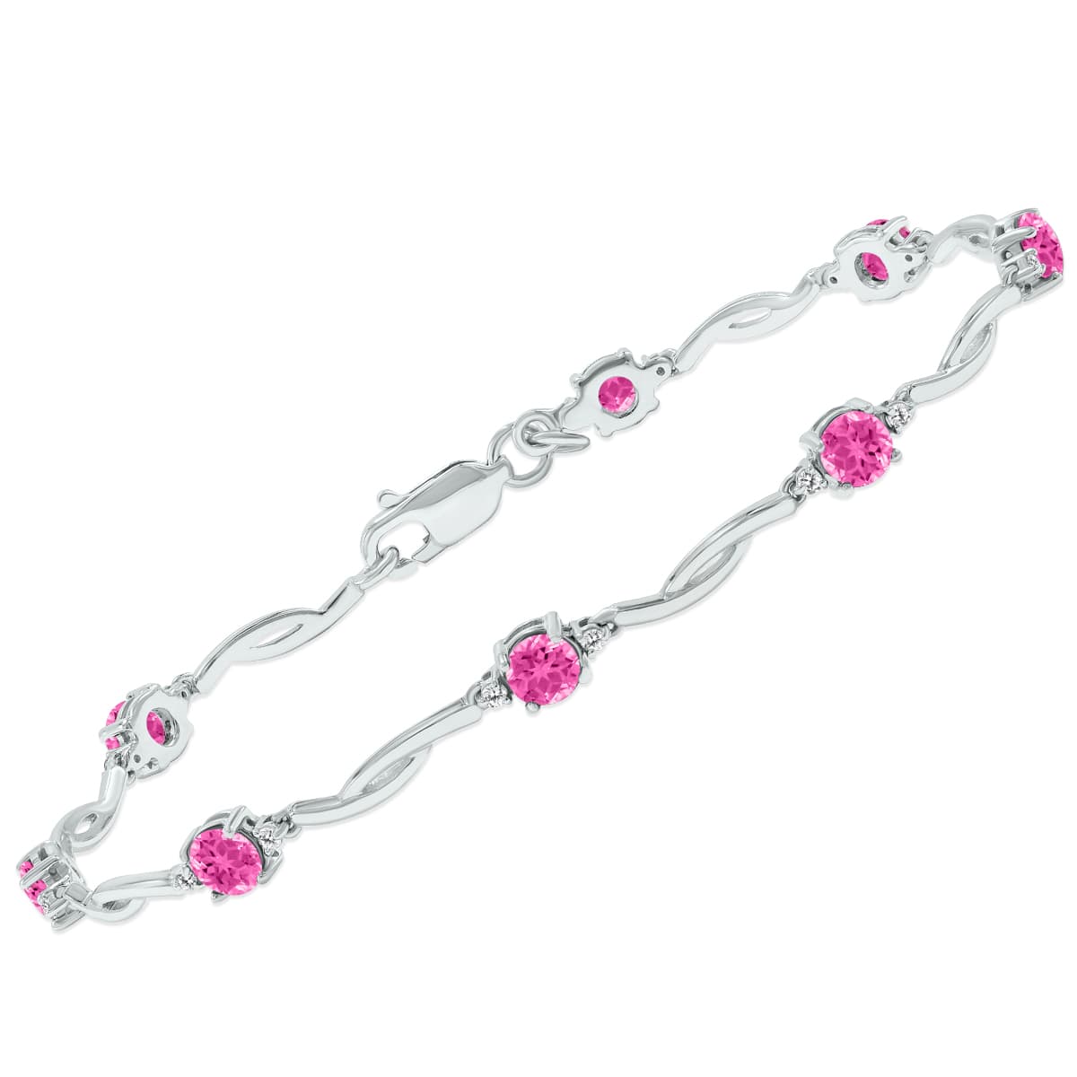 Pink Topaz and Natural Diamond Braided Wave Bracelet in.925 Sterling Silver