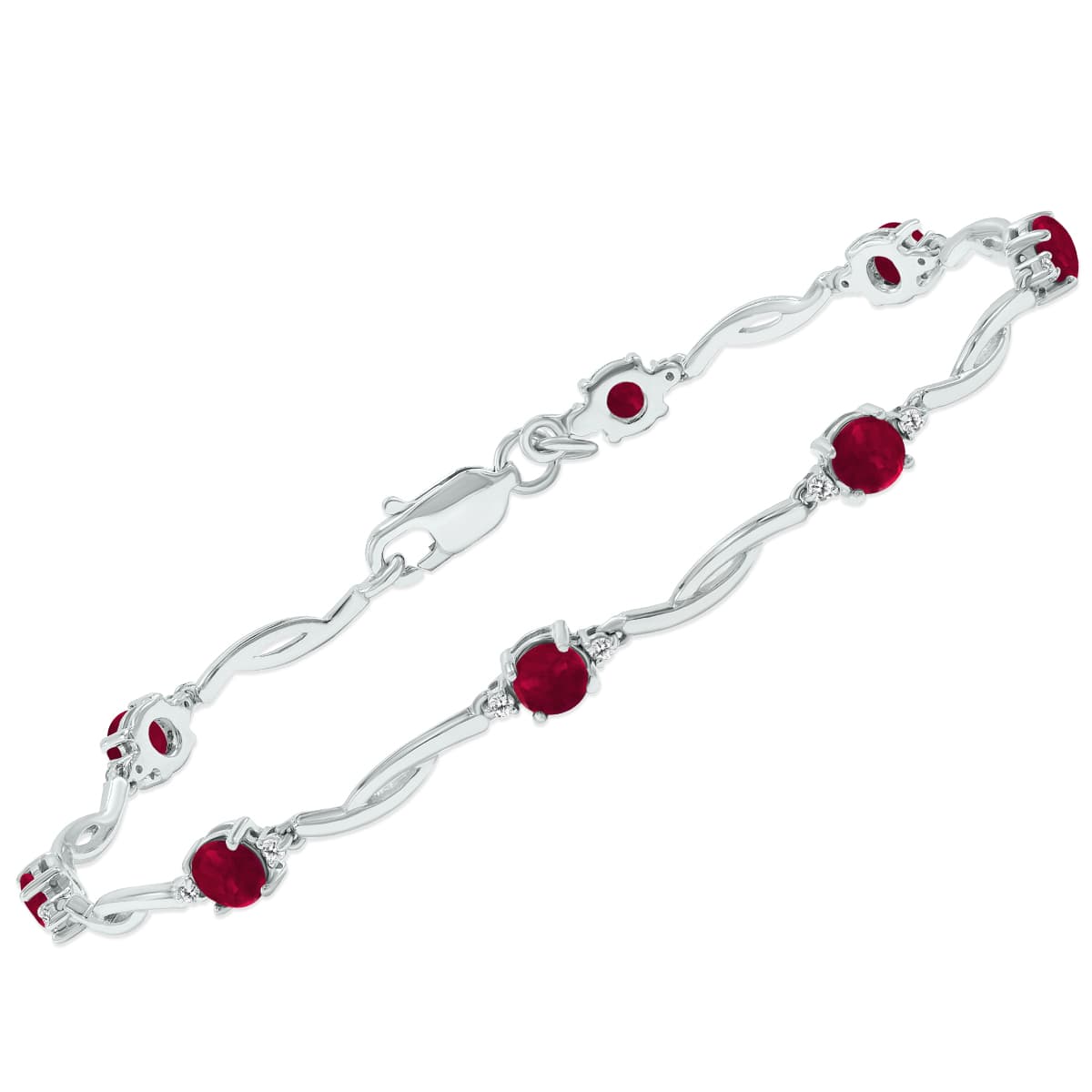 Ruby and Natural Diamond Braided Wave Bracelet in.925 Sterling Silver