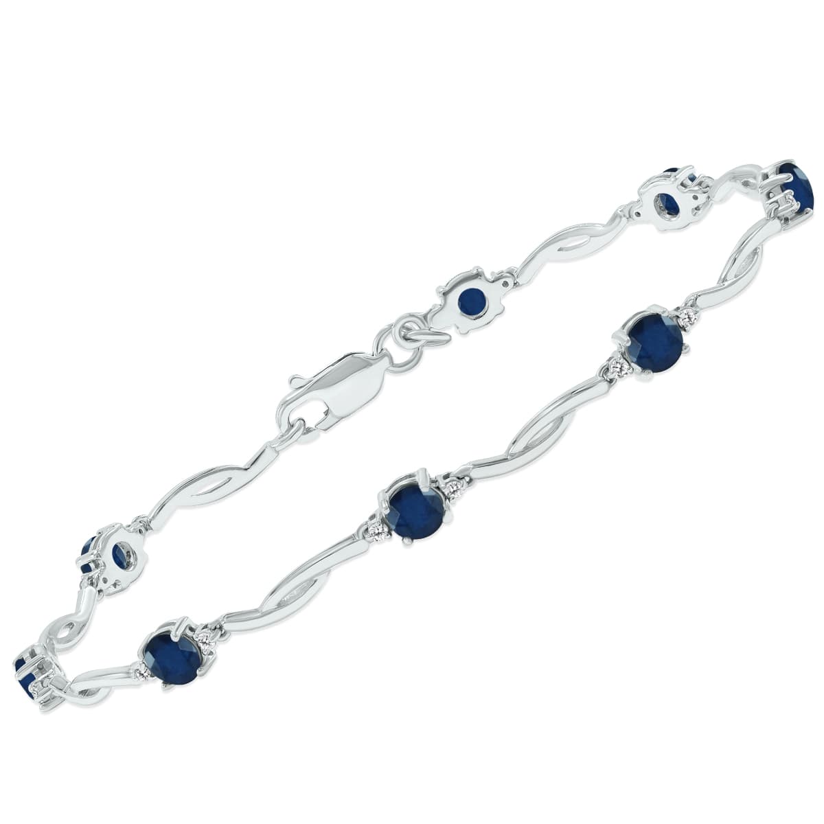 Sapphire and Natural Diamond Braided Wave Bracelet in.925 Sterling Silver