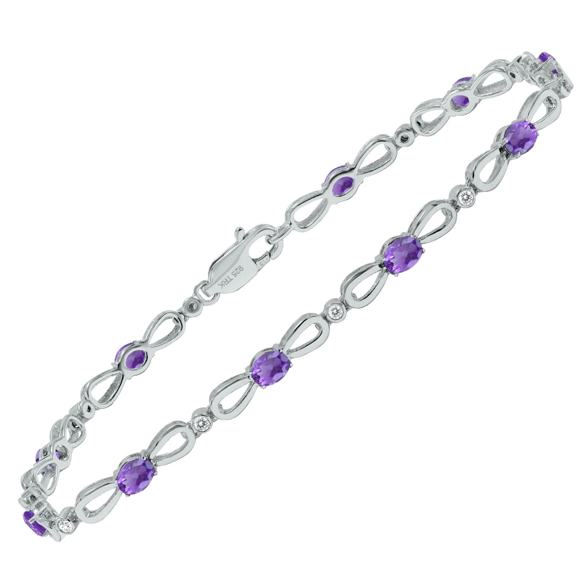Amethyst and Natural Diamond Ribbon Loop Bracelet in.925 Sterling Silver