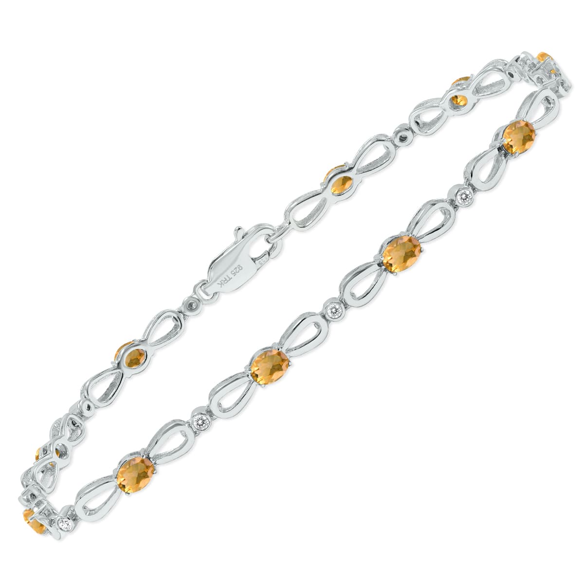 Citrine and Natural Diamond Ribbon Loop Bracelet in.925 Sterling Silver