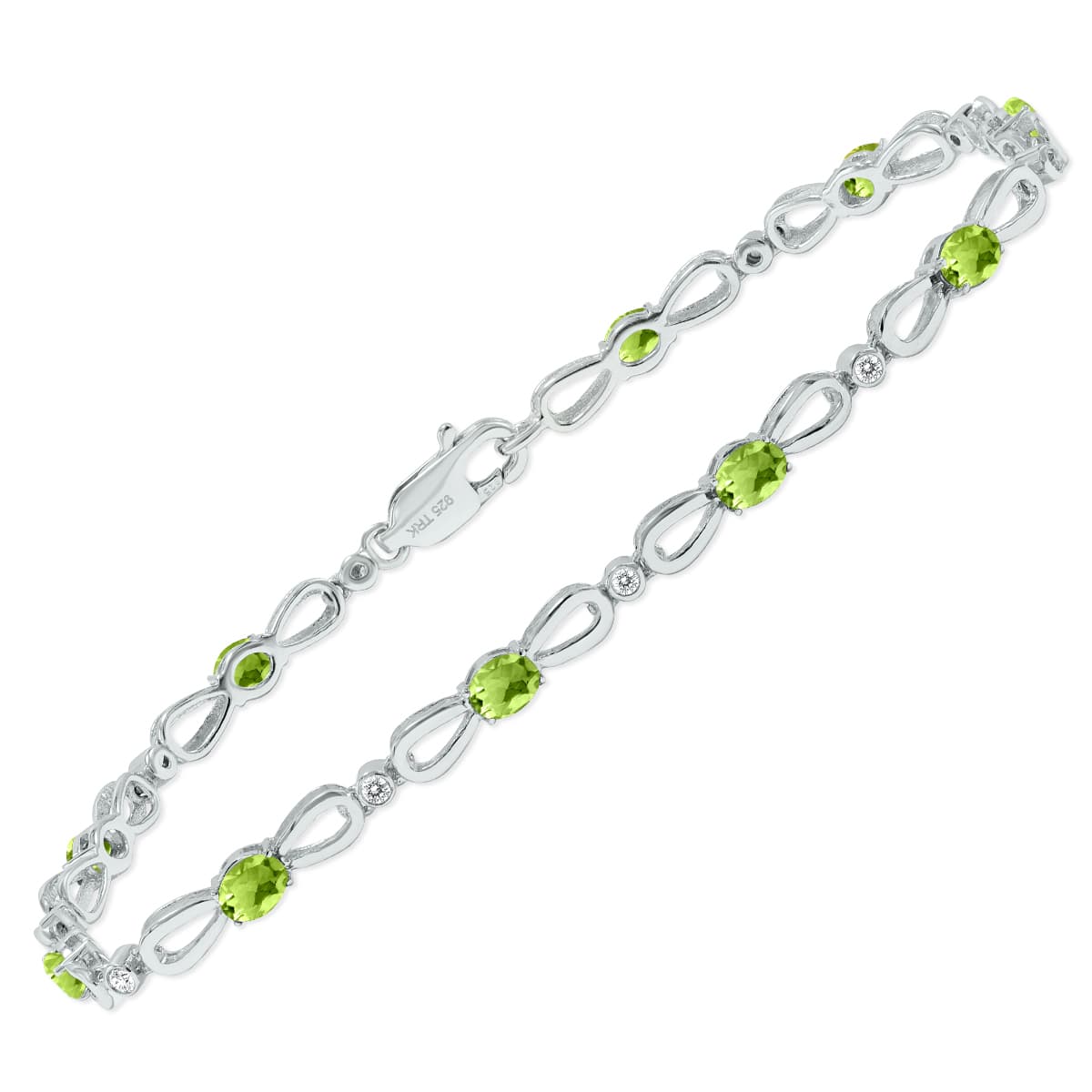 Peridot and Natural Diamond Ribbon Loop Bracelet in.925 Sterling Silver