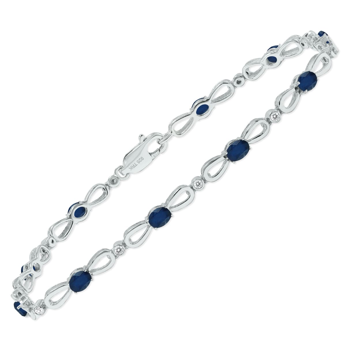 Sapphire and Natural Diamond Ribbon Loop Bracelet in.925 Sterling Silver
