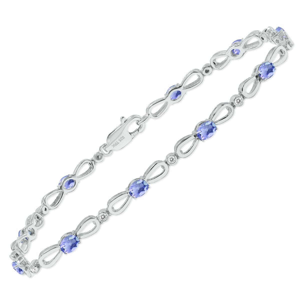 Tanzanite and Natural Diamond Ribbon Loop Bracelet in.925 Sterling Silver