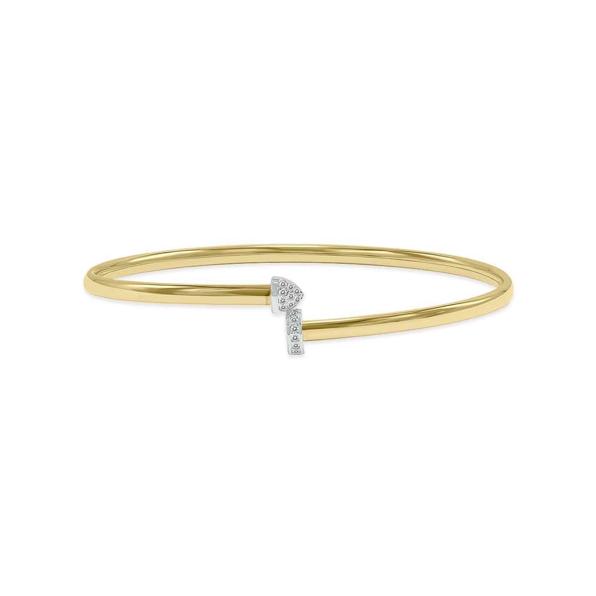14K Gold Two Tone Polished Hardware Nail Bangle with Diamond