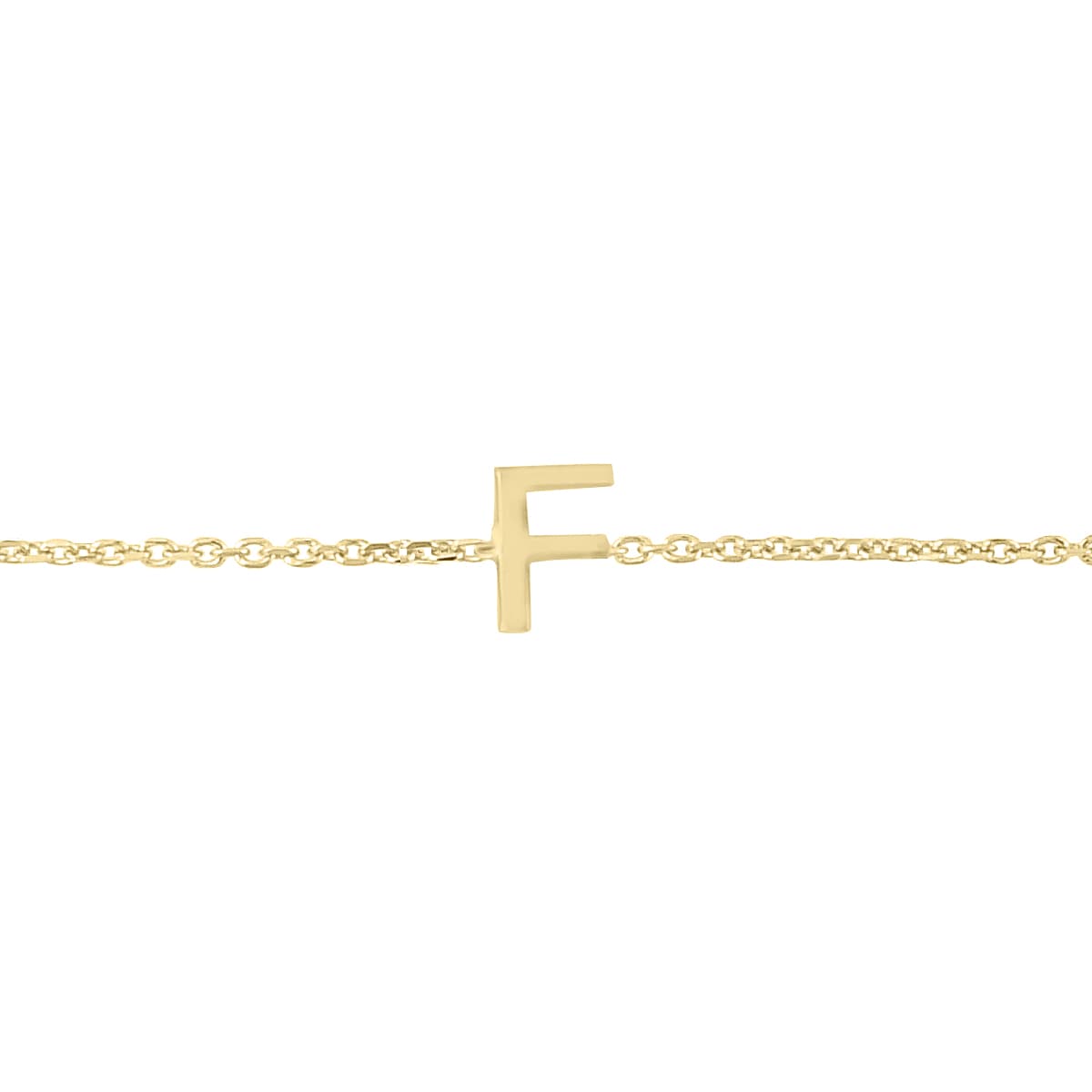 14K Solid Yellow Gold F Mini Initial Bracelet