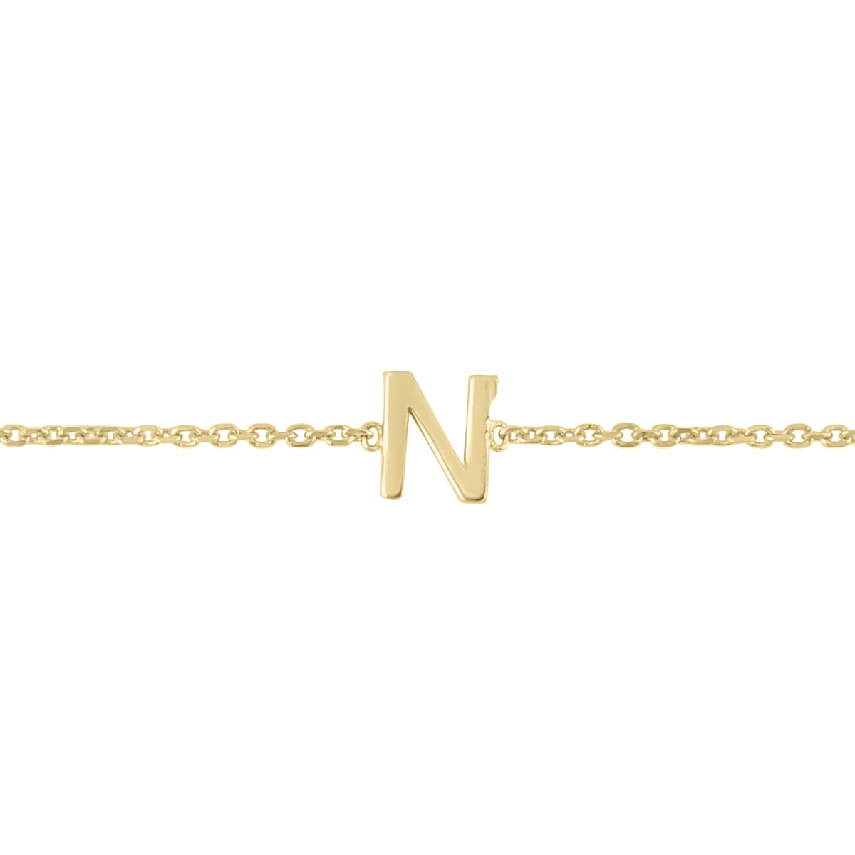 14K Solid Yellow Gold N Mini Initial Bracelet