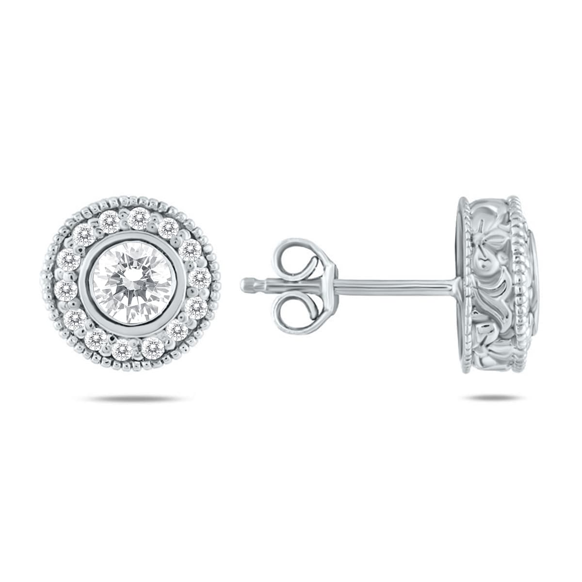 3/4 CTW 30 Stone Genuine Diamond Bezel Earrings 10K White Gold