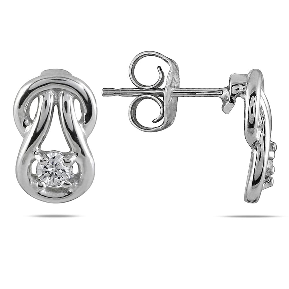 1/8 Carat TW Diamond Love Knot Earrings in 10K White Gold
