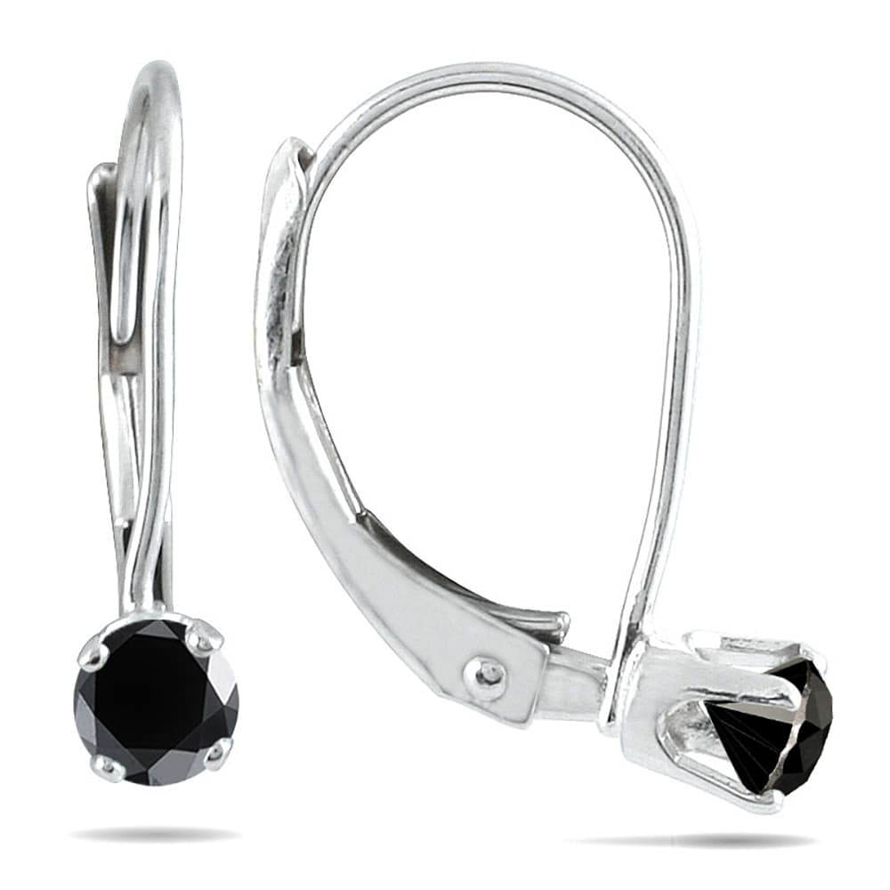 1/4 CTW Black Diamond Lever Back Earrings in 14K White Gold