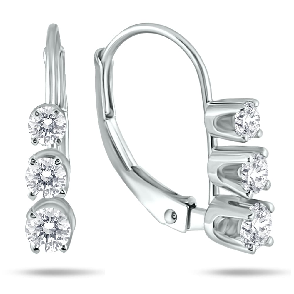 1/2 Carat TW Three Stone Drop Earrings in 10K White Gold