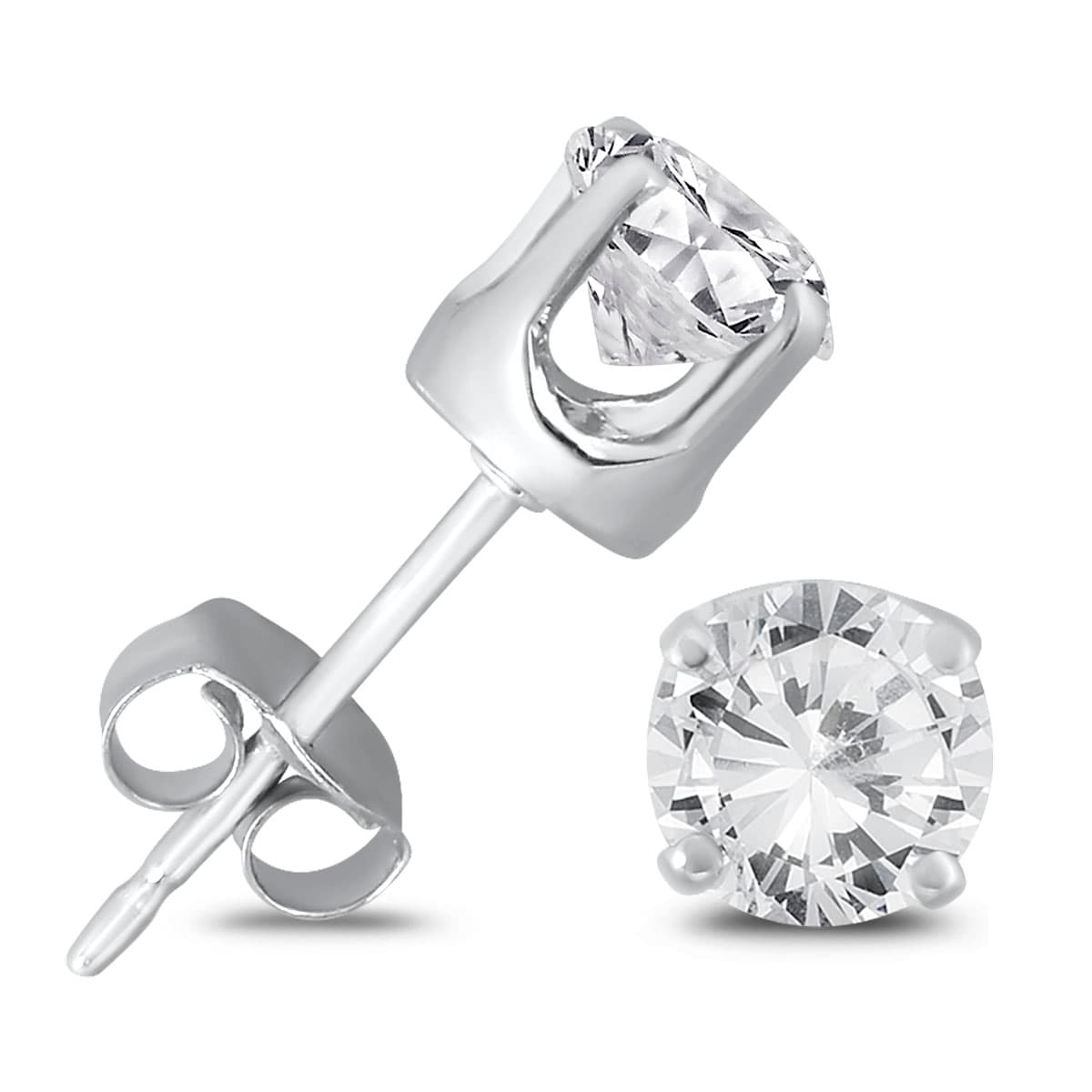 3/4 Carat TW Round Solitaire Diamond Stud Earrings in.925 Sterling Silver