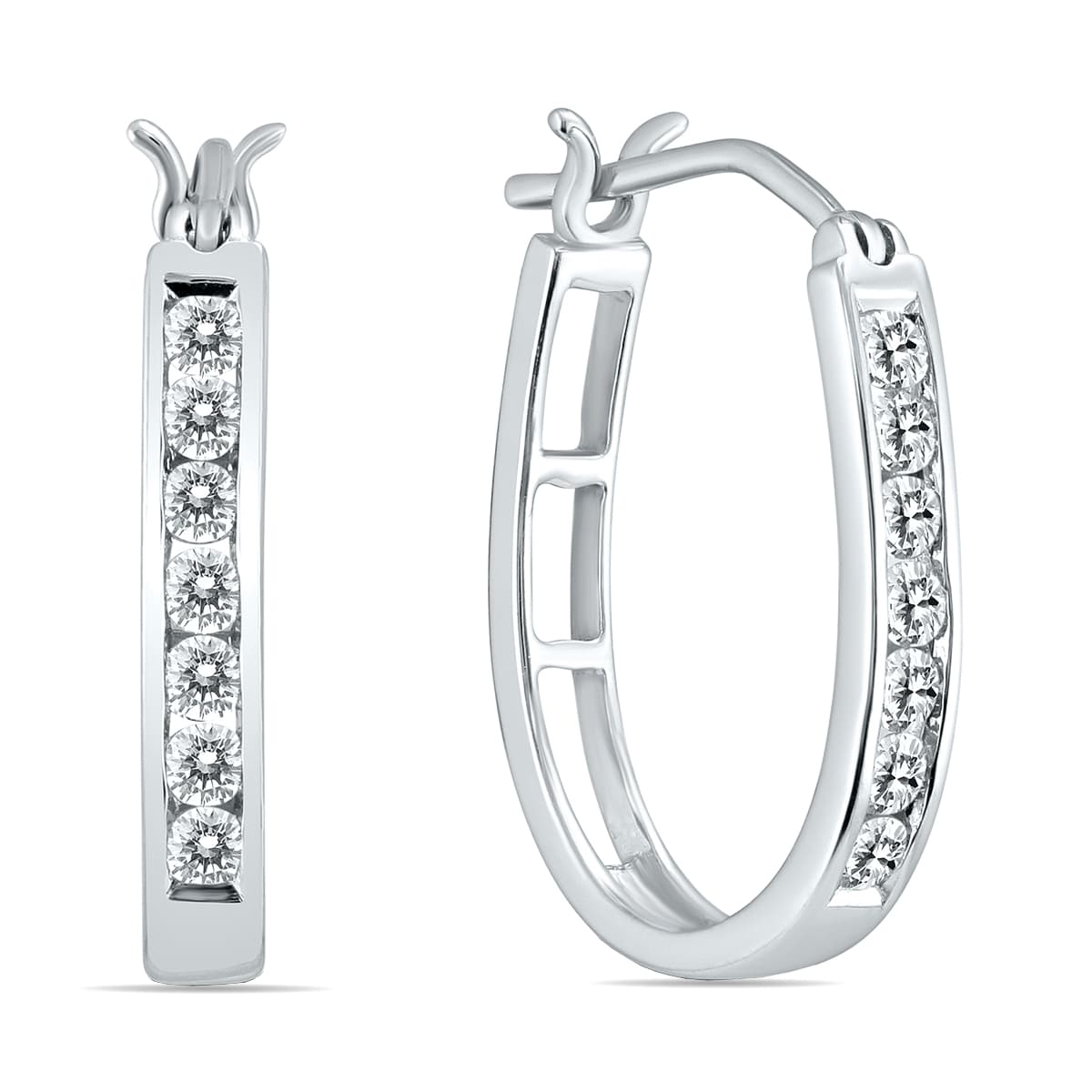 1/2 Carat TW Diamond Hoop Earrings in 10k White Gold