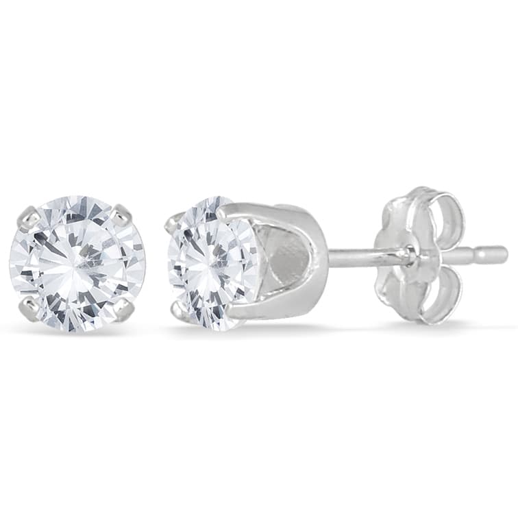 1 CTW Round Solitaire Genuine Diamond Stud Earrings in 14K White Gold