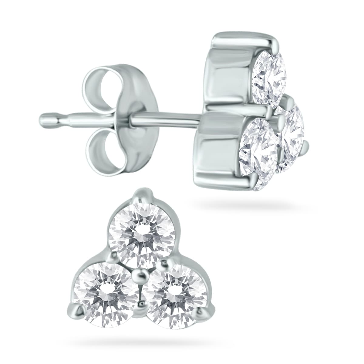 1 CTW Three Stone Genuine Diamond Flower Earrings in 14K White Gold