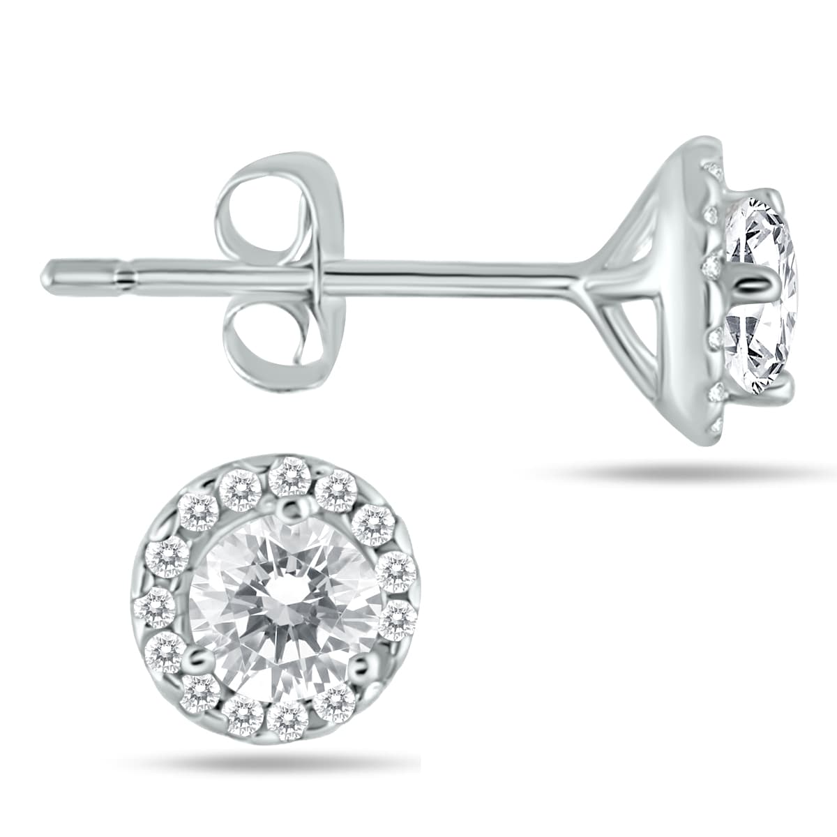 5/8 CTW Genuine Diamond Halo Earrings in 14K White Gold