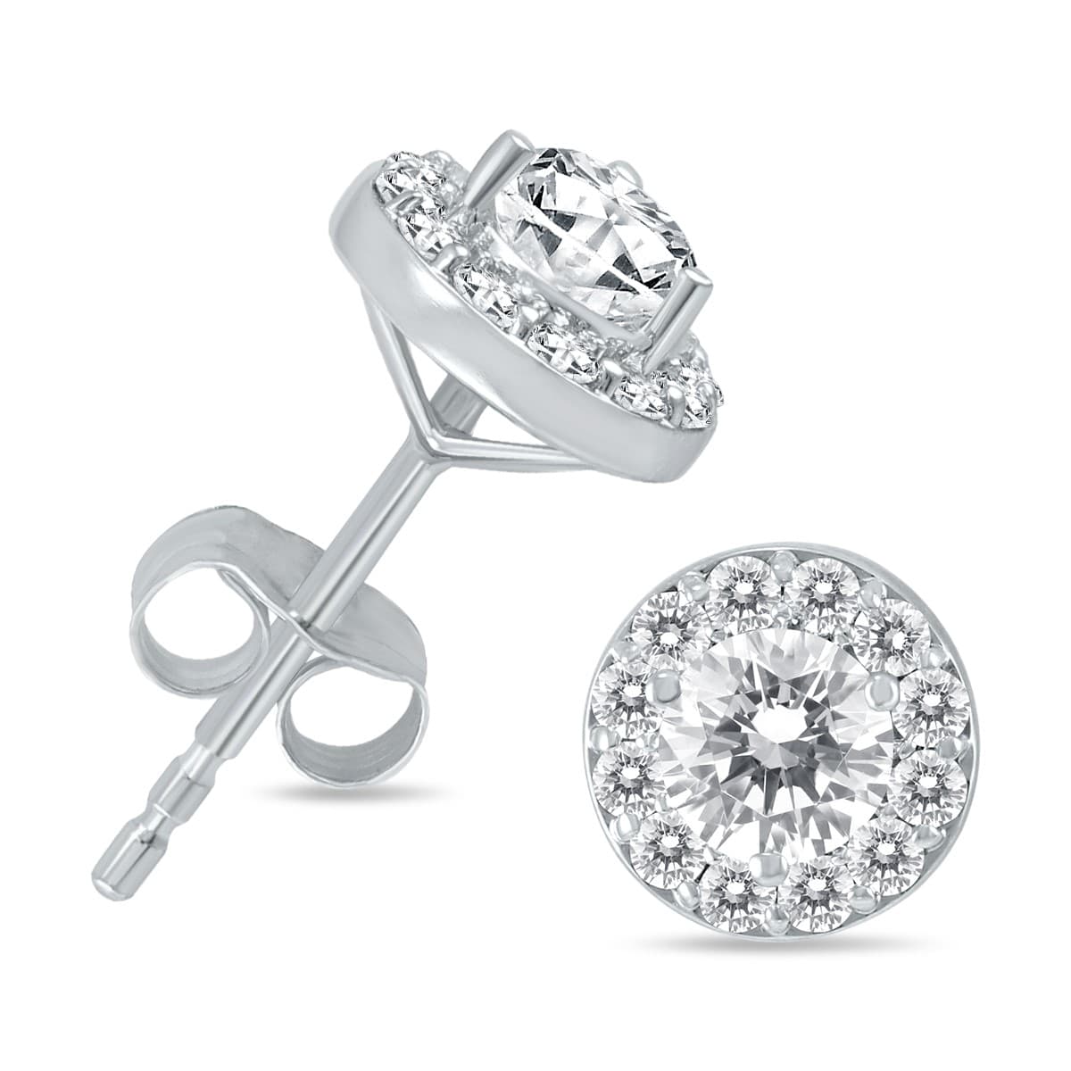 1 CTW Diamond Halo Earrings in 14K White Gold