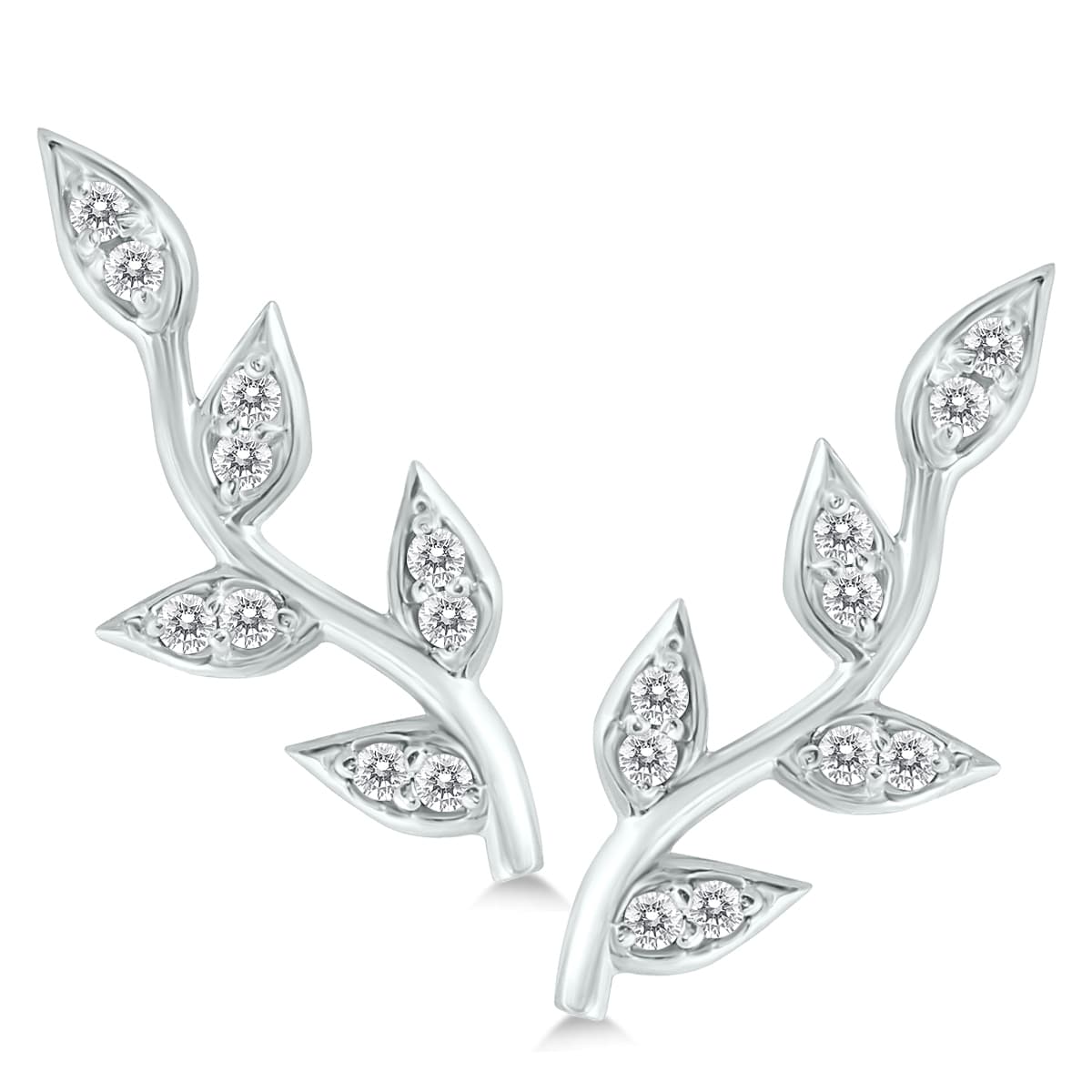 1/5 CTW Genuine Diamond Vine and Leaf Earrings in 14K White Gold