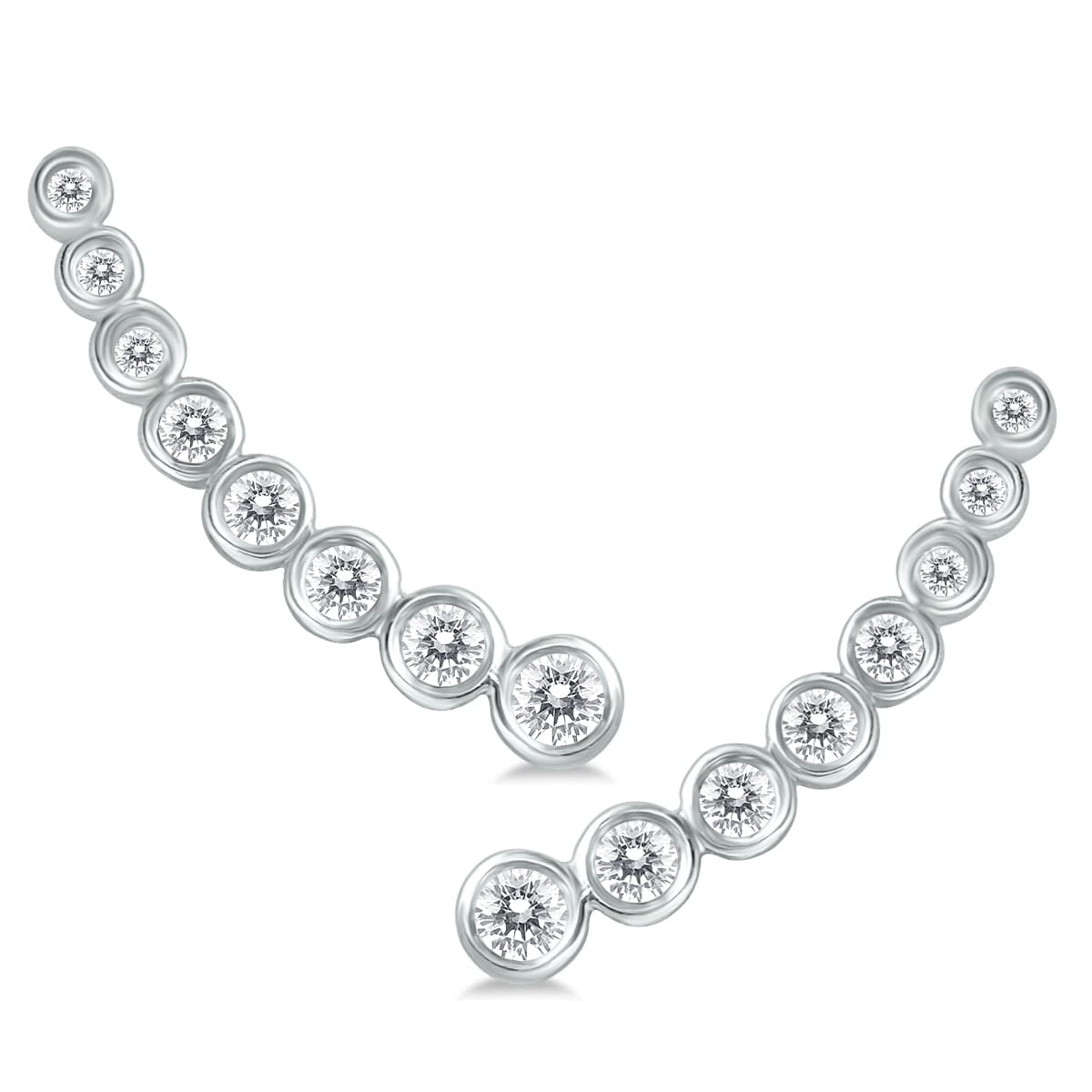 3/8 CTW Bezel Genuine Diamond Climber Earrings in 14K White Gold