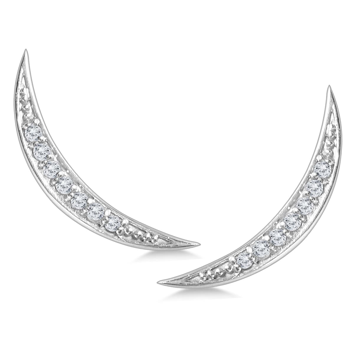 1/8 CTW Genuine Diamond Moon Climber Earrings in 14K White Gold